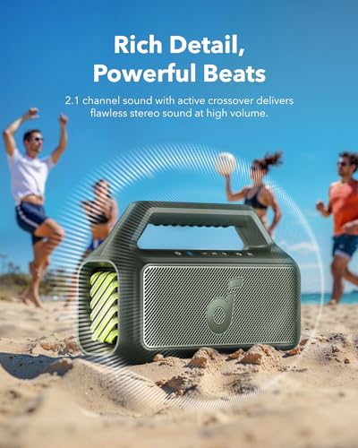 Soundcore Boom 2 by Anker, Outdoor Speaker, 80W, Subwoofer, BassUp 2.0, 24H Playtime, IPX7 Waterproof, Floatable, RGB Lights, USB-C, Custom EQ