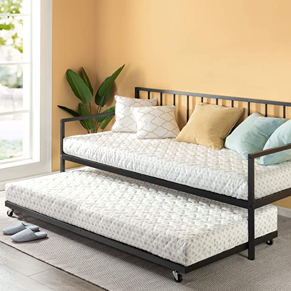 Zinus Eden Twin Daybed and Trundle Set / Premium Steel Slat Support / Daybed and Roll Out Trundle Accommodate Twin Size Mattresses Sold Separately