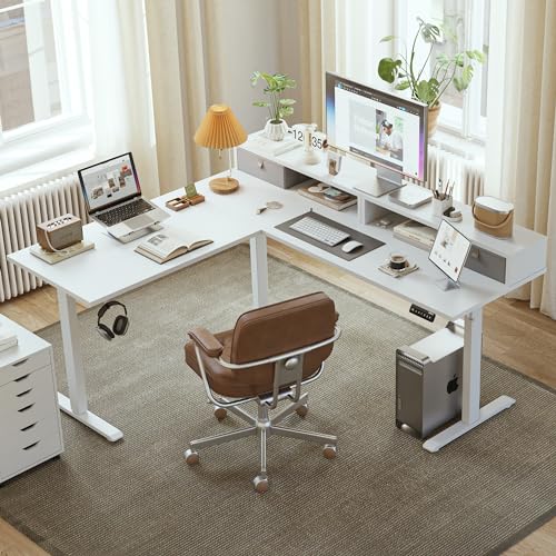 Agilestic L Shaped Electric Standing Desk with 2 Drawers, 63 Inch Ergonomic Adjustable Height Desk with Storage