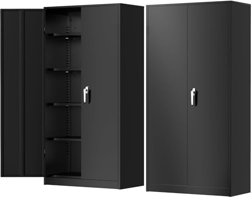 Greenvelly Metal Storage Cabinet, 72" Black Locking Storage Cabinets with Doors and 4 Shelves, Metal Cabinet for Garage Home Office, Classroom