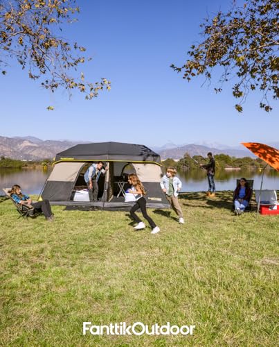FanttikOutdoor Instant Cabin Tent 6/8/10/12 Person Camping Tent Setup in 60 Seconds with Rainfly & Windproof Portable with Carry Bag for Family