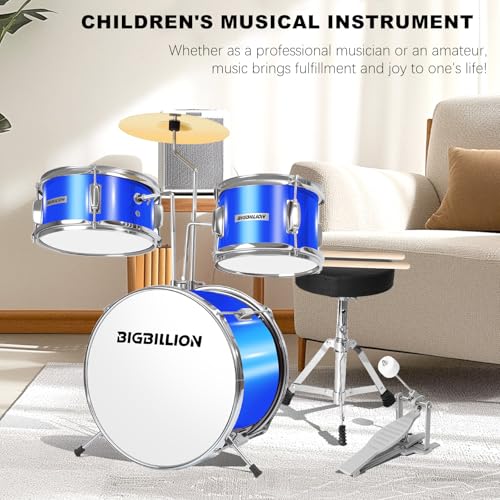 Drum Set for Kids, 3-Piece 14'' Beginner Kids Drum Kit Junior Drum Set with Bass Tom Snare Drum with Adjustable Throne, Cymbal, Pedal