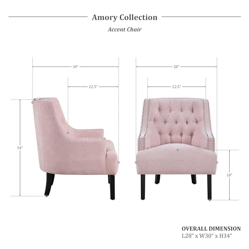 Lexicon Accent Chair Reading Chair Comfy Chair for Bedroom, Upholstered Armchair with Solid Wood Frame, Tufted Cushion Nail Head Trim