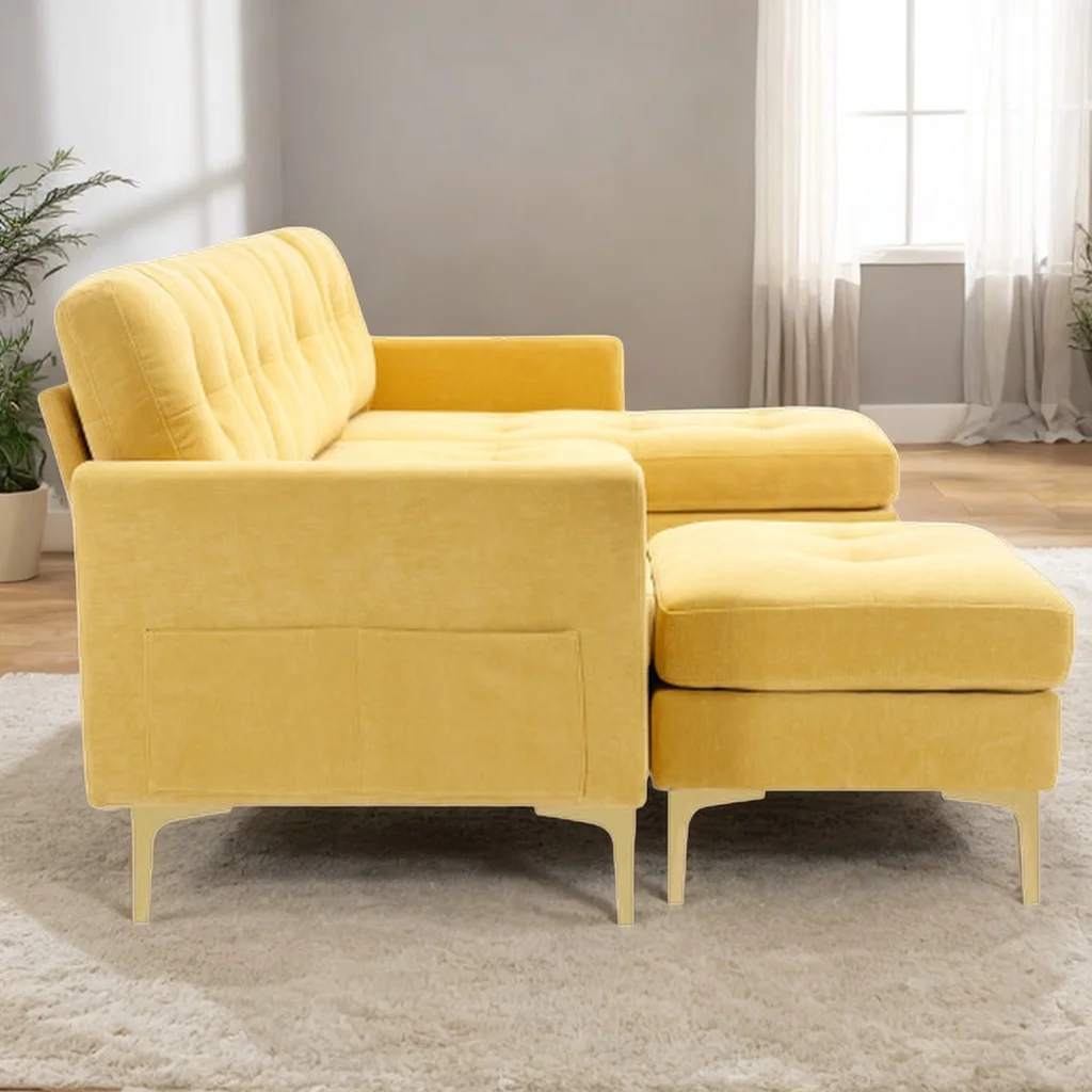 110" L-Shape Convertible Sectional Sofa Couch with Movable Ottoman for Living Room, Apartment, Office (Yellow)
