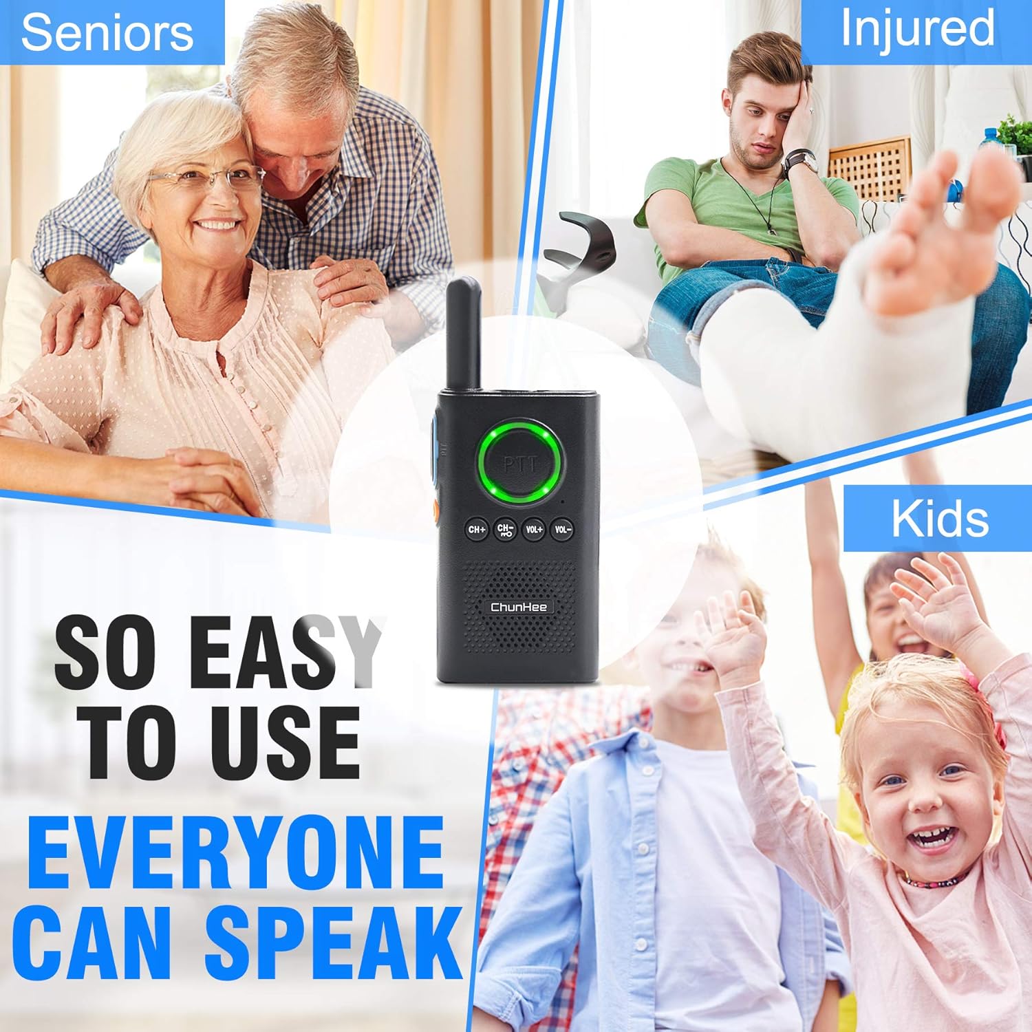 ChunHee Intercoms Wireless for Home-Home Intercom for Elderly-Business Intercom System Room to Room Communication 1.5 Miles Long Range 16 Channel