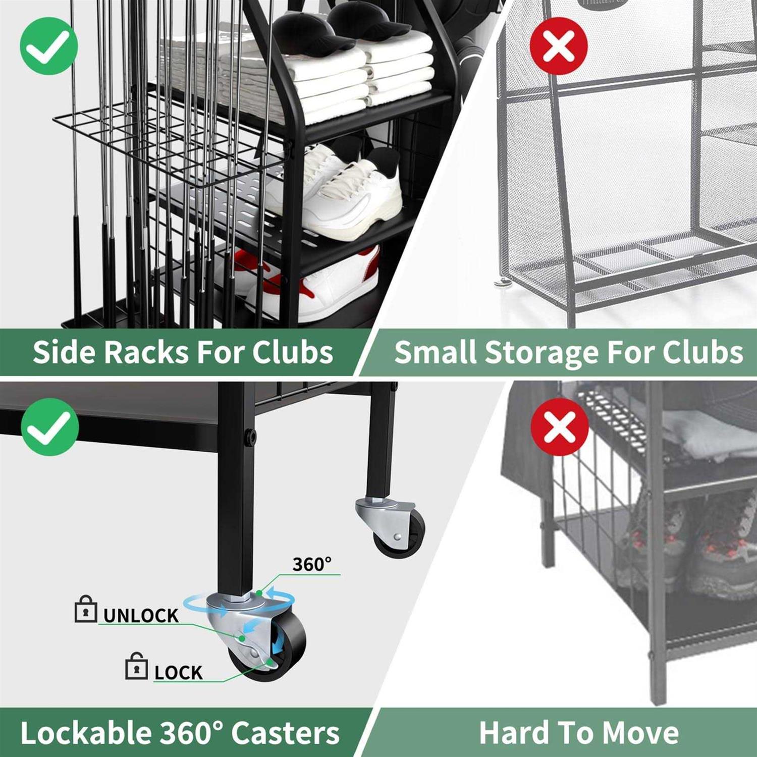 HoneySky Golf Storage Organizer for Garage Double Golf Bag Stand Storage Rack with Lockable Wheels - Sports Supplies Online Store