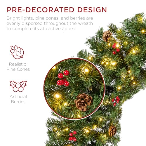 Best Choice Products 60in Large Artificial Pre-Lit Fir Christmas Wreath Holiday Accent Decoration w/ 300 LED Lights, 930 PVC Tips