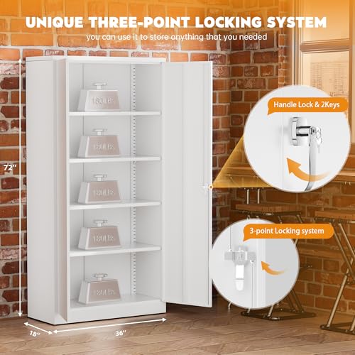Greenvelly Steel SnapIt Storage Cabinet 72" Locking Metal Garage Storage Cabinet with 4 Adjustable Shelves, 2 Doors and Lock for File, Office, Garage