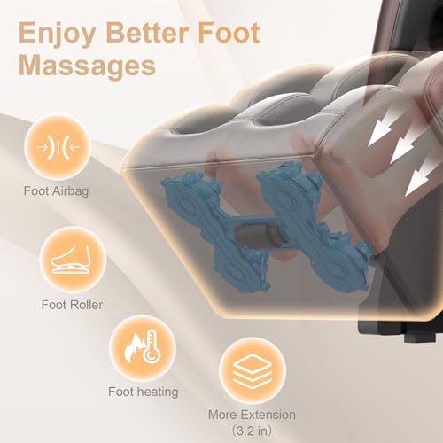 2025 Massage Chair Full Body, Zero Gravity Massage Chair with 10 Fix Rollers, Heating, Foot Massage, Auto Modes, Bluetooth Speaker