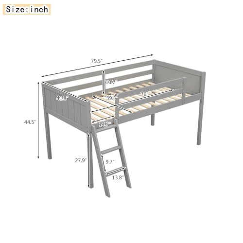 Full Size Loft Bed with L-Shaped Desk, Wardrobe and Storage Shelves, Solid Wood Bedframe w/Safety Guardrails & Ladder for Kids Teens Adults