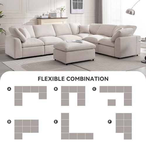 Cloud Couch Modular Sectional Sofa Modern Oversized Couches with Ottoman 7 Seater L-Shaped Sofas Comfy Couches for Living Room Spacious Space