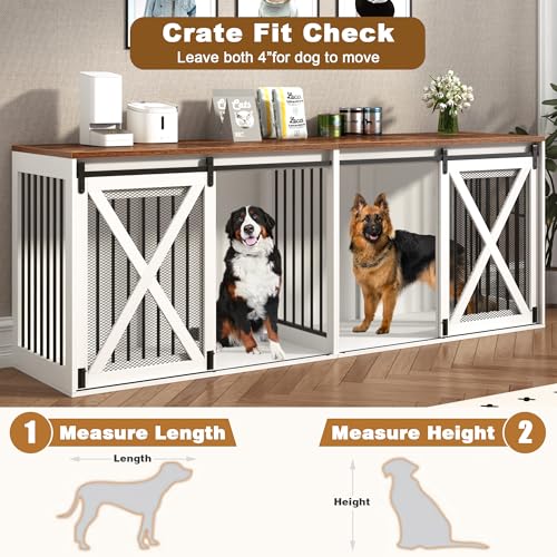 78.7" XXL Dog Crate Furniture for 2 Large Dogs, Heavy Duty Double Dog Cage Large Breed, 35.4" Tall Thick Wooden Dog Kennel TV Stand with Divider
