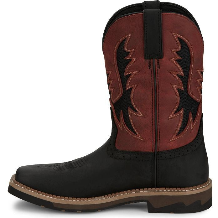 Justin Men’s Bolt 11″ Square Toe Western Work Boot -Black- SE4116