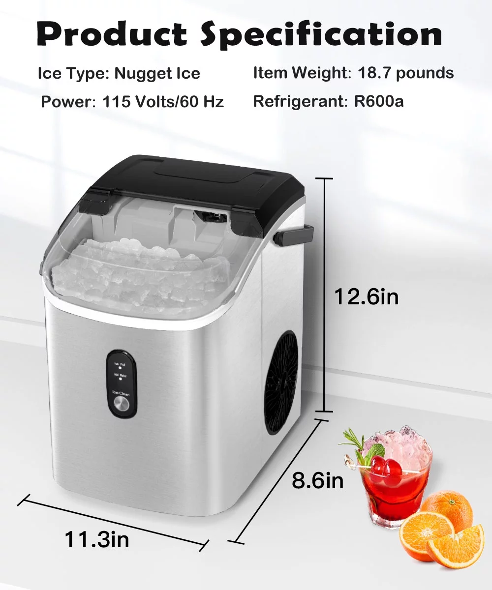 COWSAR 33lbs Countertop Nugget Ice Maker, Potable with Scoop,聽Soft Nugget Ice Ready in 10mins, Red