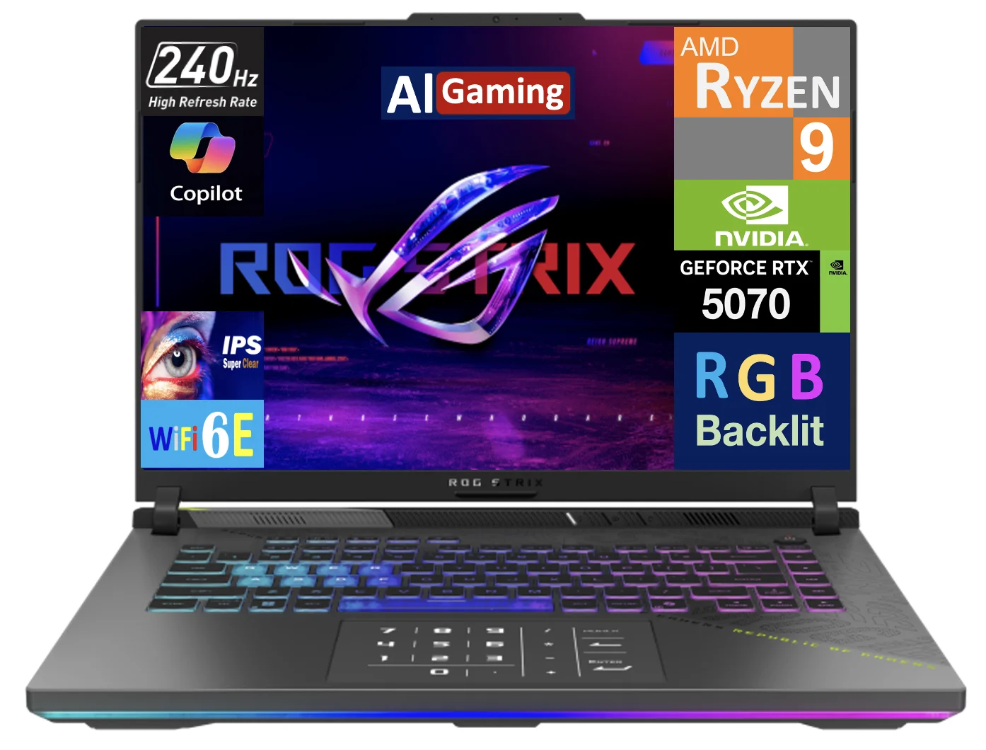 ASUS ROG Strix G16 AI Gaming Laptop 16.0in 240Hz IPS WQXGA Display (AMD Ryzen 9 9955HX, NVIDIA GeForce RTX 5070 8GB, 64GB DDR5