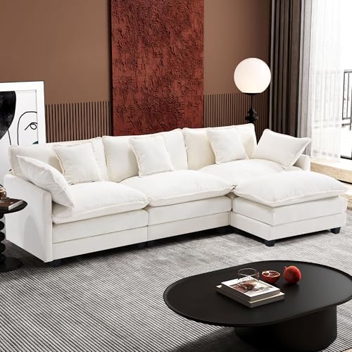 Ihanherry 111.4" U Shaped Modern Cloud Sofa Modular Sectional Couch with 2 Ottoman, 5-Seat Chenille Deep Seat Sofa with Pillow for Living Room