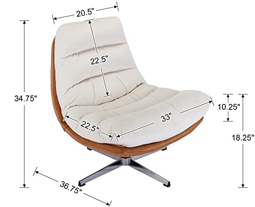 Modern Swivel Accent Chair with Ottoman Set, PU Leather Oversized Armless Reading Chair with Footrest