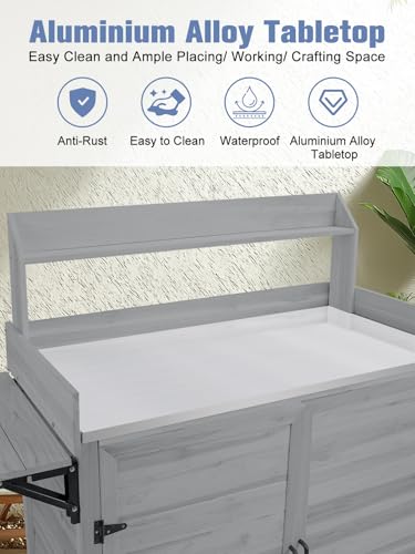 Kalolary Potting Bench for Outside Garden Potting Table with Storage Cabinet Foldable Shelf Multipurpose Garden Workstation Wooden Outdoor Potting