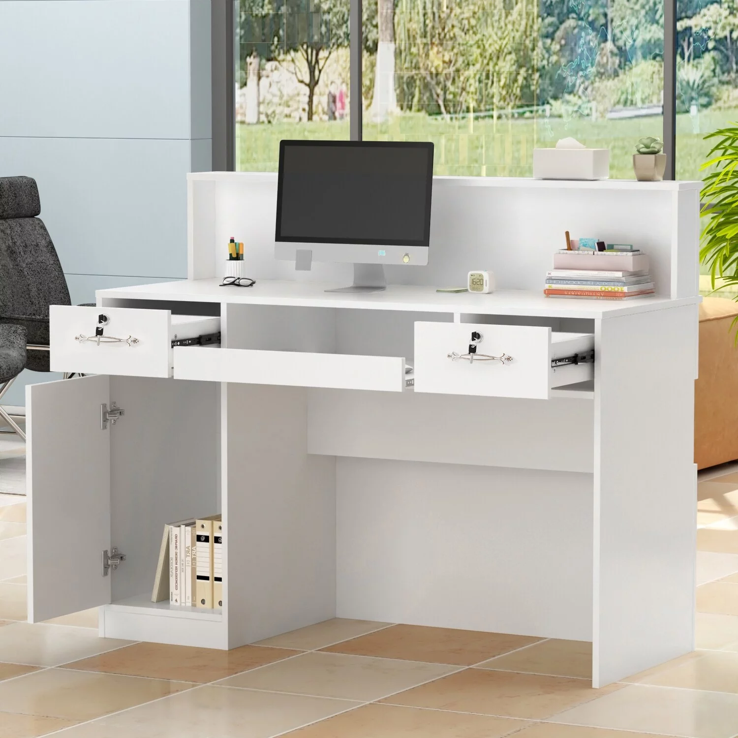 FUFU&GAGA Rectangular Wood Reception Desk Secretary Desk Computer Desk
