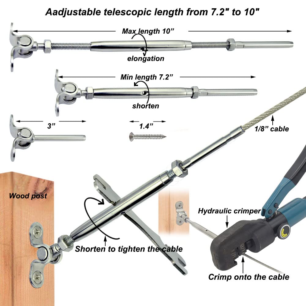 Iutuuk Steel Cable Railing Hardware Kit, for 1/8 Stainless Steel Cable Deck Railing System, for Wood Posts, 30 Pairs