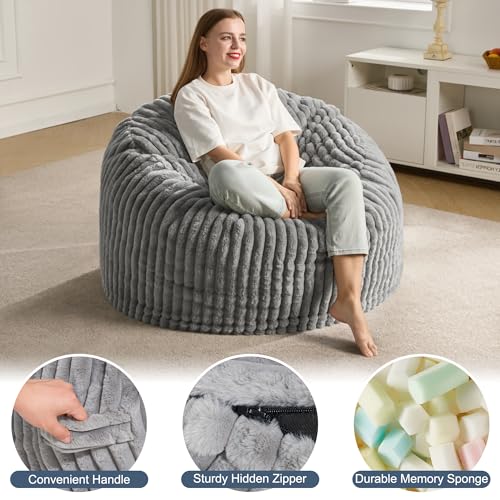 Hobestluk 5ft Bean Bag Chairs for Adults Large Beanbag Chair with Stripe Plush Cover Big Bean Bag Chair for Living Room Bedroom Dorm Office -Black