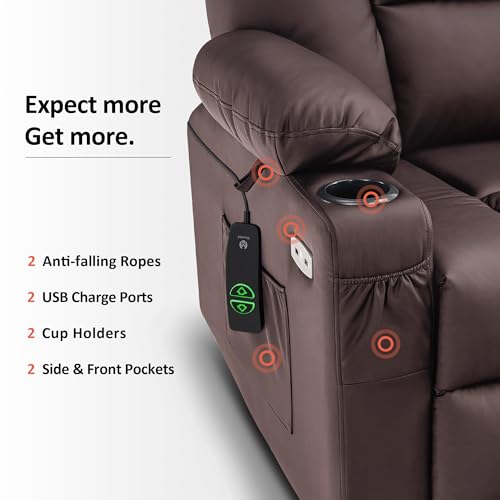 MCombo Small Power Lift Recliner Chair with Massage and Heat for Petite People, Cup Holders, USB Ports, Side Pockets, Faux Leather 7569 (Small