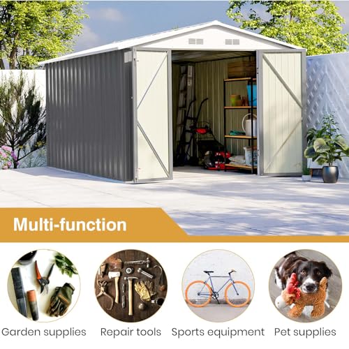 Patiowell 5x3 FT Outdoor Storage Shed, Tool Shed with Sloping Roof and Lockable Door, Metal Shed for Backyard Garden Patio Lawn, Brown