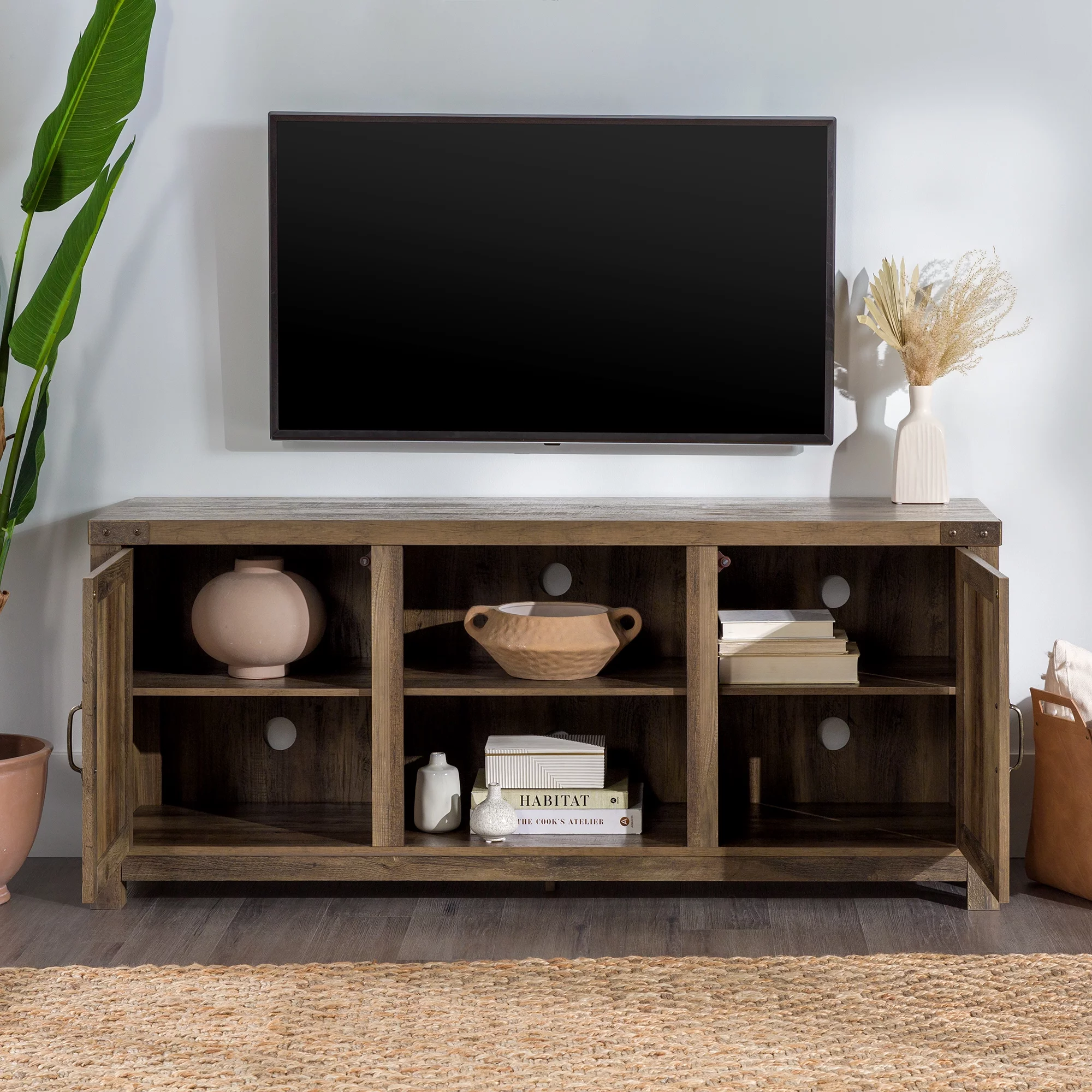 Walker Edison Modern Farmhouse Barn Door TV Stand for TVs up to 65, Grey Wash