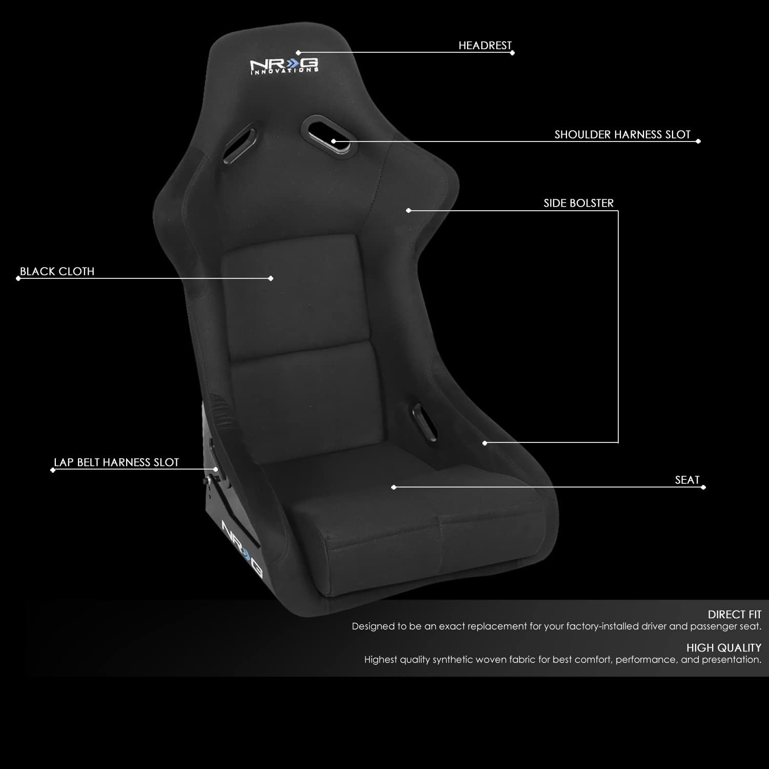 NRG FRP-300E 1-Side Fiber Glass Bucket Style Racing Seat w/Adjustable Mounting Bracket (Black)