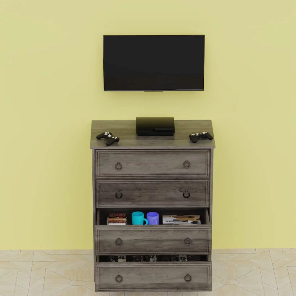 LGHM 4 Drawer Dresser, Modern Wood Chest Dresser for Bedroom Livingroom Gray
