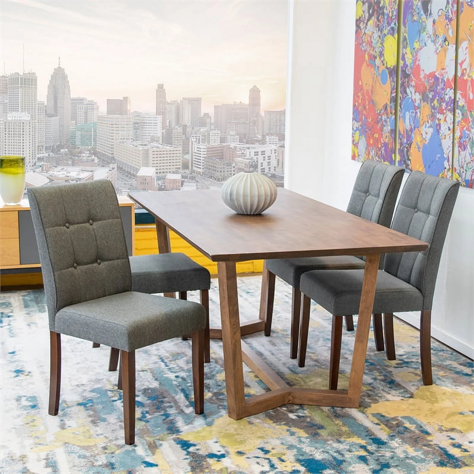 Home Square 4 Piece Furniture Set with Dining Table Bench and 2 Dining Chairs