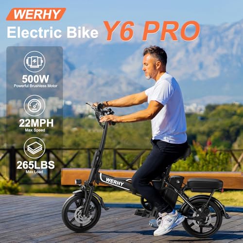 WERHY Electric Bike for Adults, 500W Motor, 22 MPH Max Speed Folding Ebike, 499.2/748.8Wh Battery, 14" Electric Bicycles