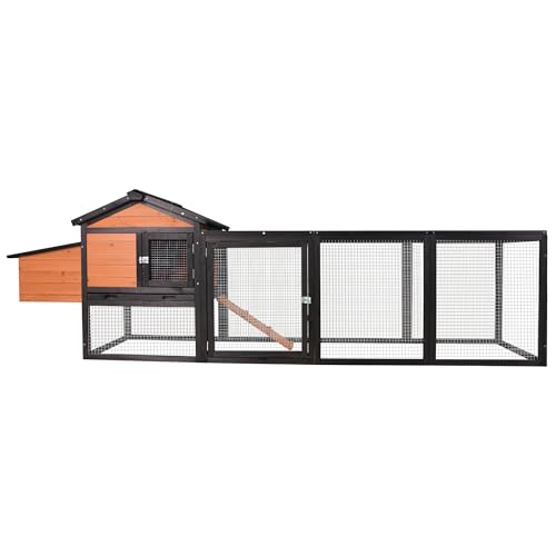 122" Large Chicken Coop with Run,Outdoor Chicken Run W/Nesting Box & Perch,Wooden Hen House W/Ramp & Sliding Trays