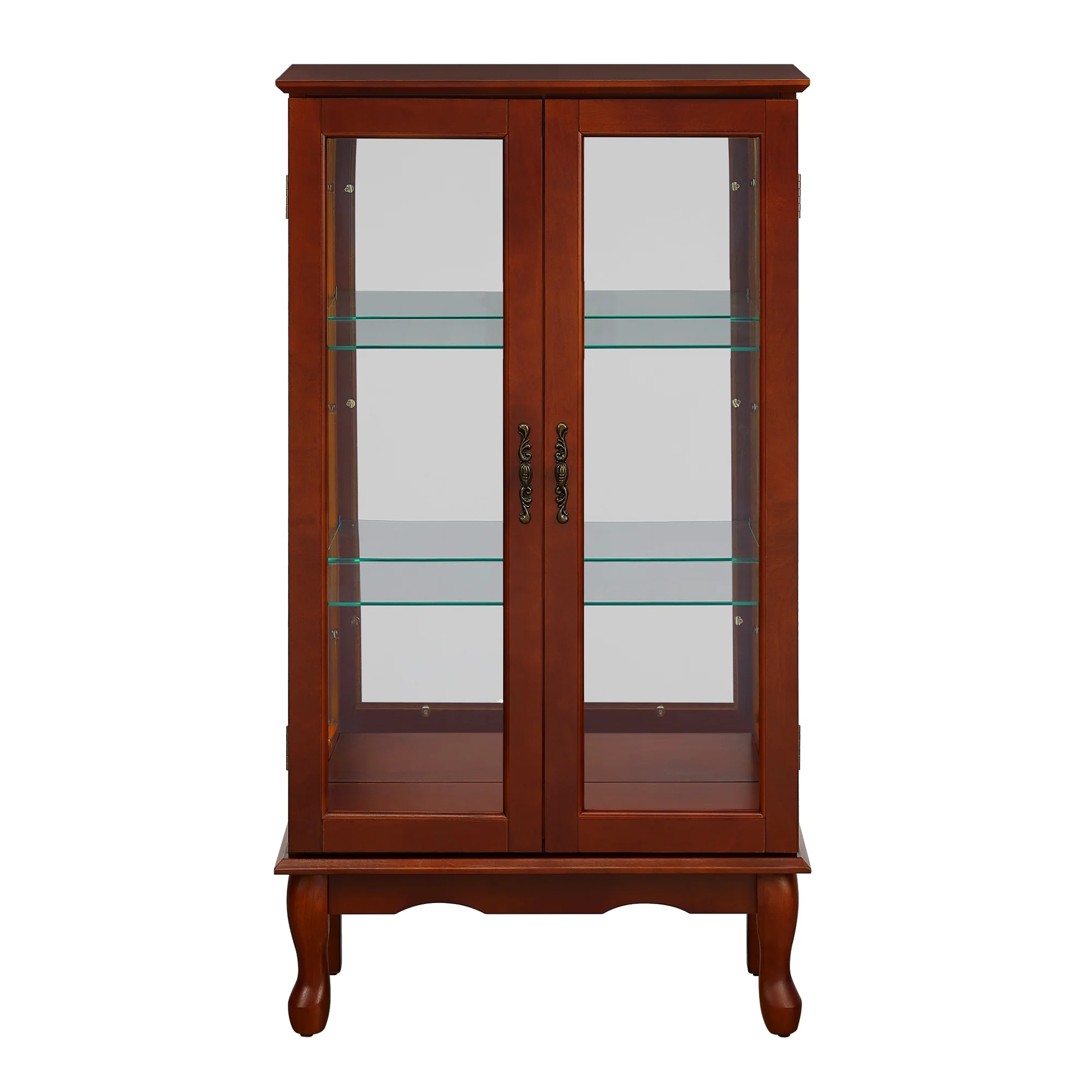 Holaki Curio Cabinet Lighted Curio Diapaly Cabinet with Adjustable Shelves and Mirrored Back Panel, Tempered Glass Doors (Cherry, 3 Tier)