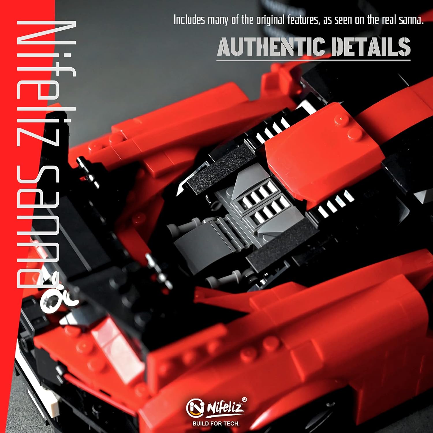 Nifeliz Super car Sanna MOC Building Blocks and Construction Toy, Adult Collectible Model Cars Set to Build, 1:12 Scale Sports Car Model (1182 Pcs)