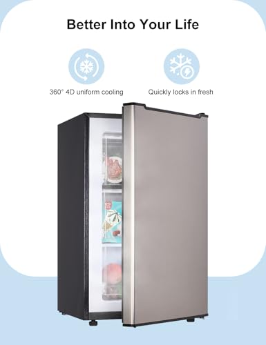 Upright Freezer, 3.2 Cu Ft Mini Small Deep Freezer for 1-2 People, Portable Compact Freezer with 3 Plastic Baffles, 4D Cooling & 40dB Ultra-Quiet