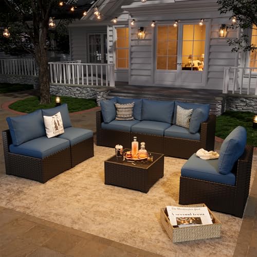 Aoxun 7 Piece Patio Furniture Set Wicker Rattan Patio Sectional Sofa Set Outdoor Seating Furniture with Thickened Cushion, Grey