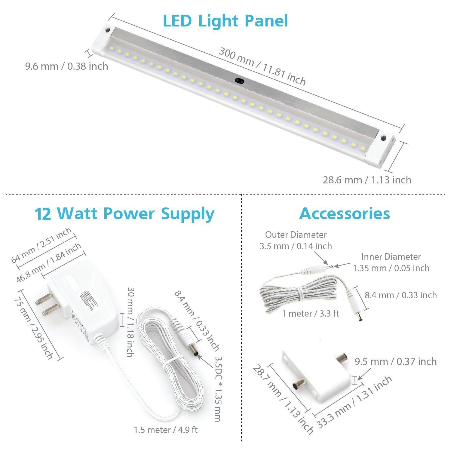 [New] EShine White Finish 3 12 inch Panels LED Dimmable Under Cabinet Lighting