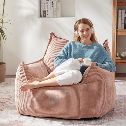 Giant Bean Bag Chair Sofa for Adults Teens, Comfy Corduroy Large Bean Bag Chairs with Armrests for Bedroom Living Room