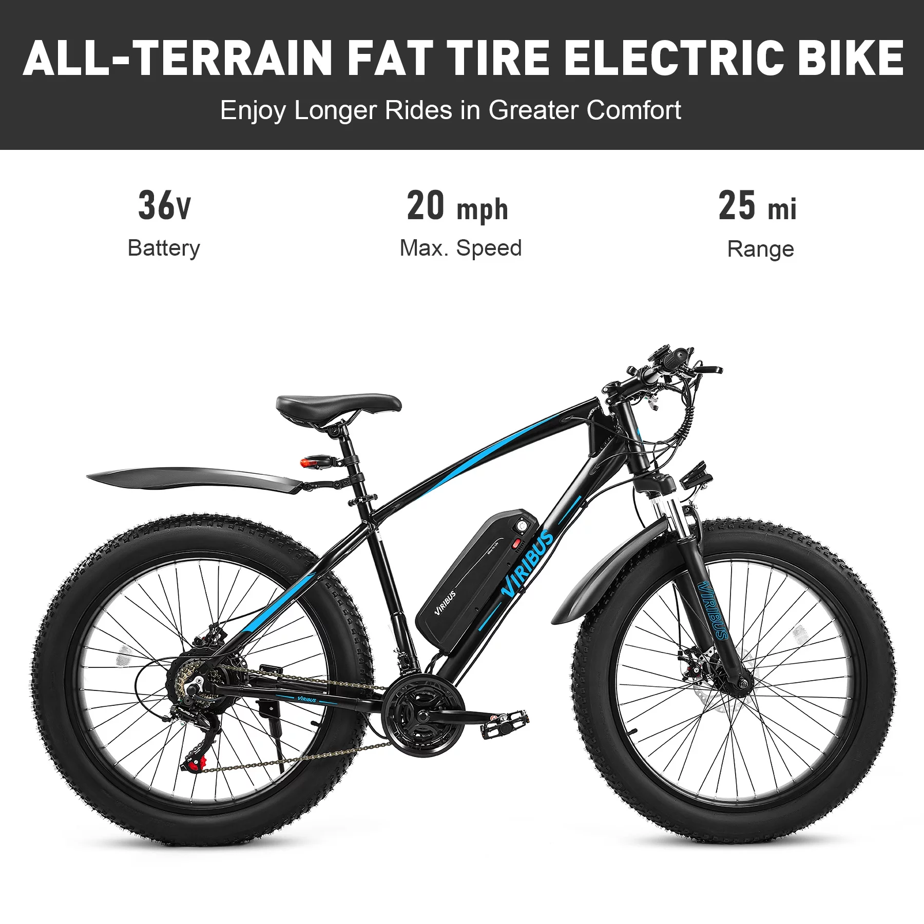 Viribus Electric Mountain Bike for Adults 26" 500W Fat Tire eBike with 36V Battery Blue