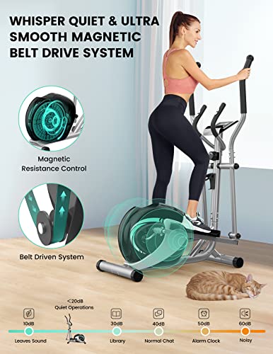 THERUN Elliptical Machine for Home, Magnetic Hyper-Quiet Compact Elliptical Exercise Machine w/ 8 Levels Adjustable Resistance, 6KG Flywheel