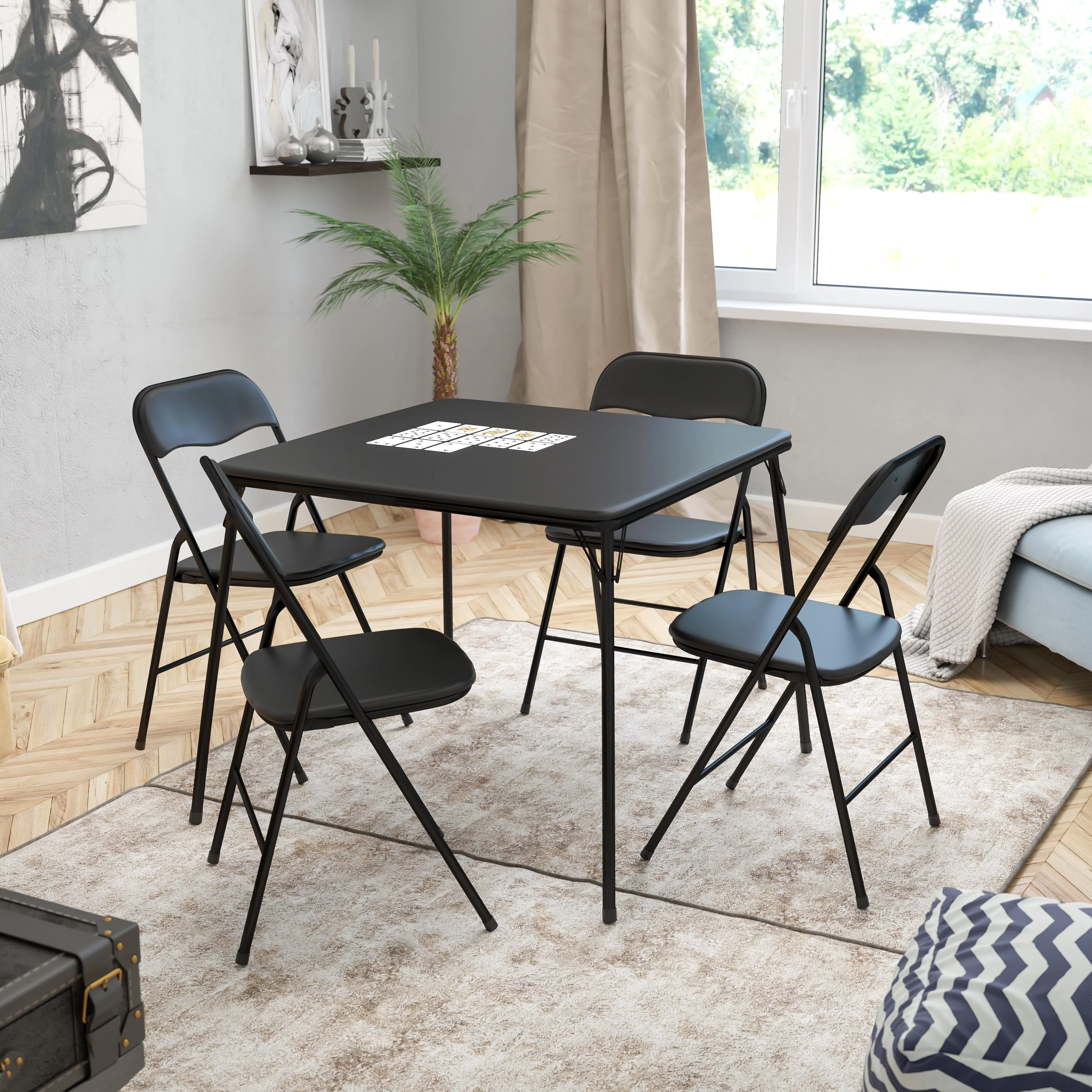 Emma + Oliver 5 Piece Black Folding Game Room Card Table and Chair Set - Radiant Selections