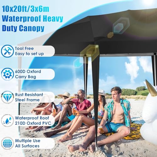 COBIZI Canopy 10x20 Pop Up Canopy Tent with 6 Sidewalls Party Tents for Parties Weddings Backyard Waterproof Canopy Outdoor Commercial Canopy Event