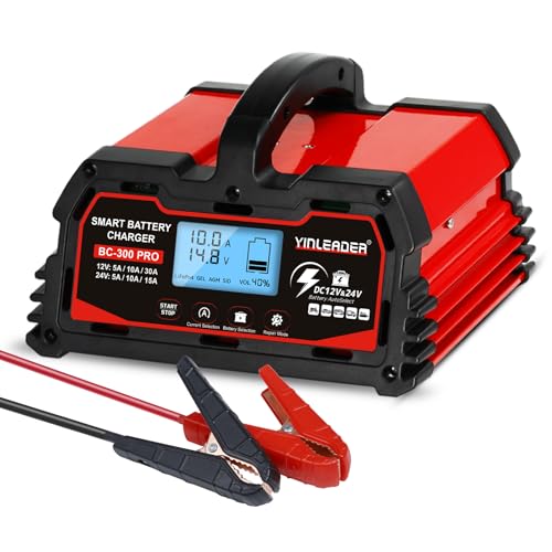 Battery Charger 40A, 12V/24V Lead Acid Smart Battery Charger, 12V LiFePO4 Car Battery Trickle Charger