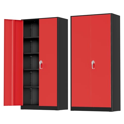 Greenvelly Metal Storage Cabinet, 72" Black Locking Storage Cabinets with Doors and 4 Shelves, Metal Cabinet for Garage Home Office, Classroom