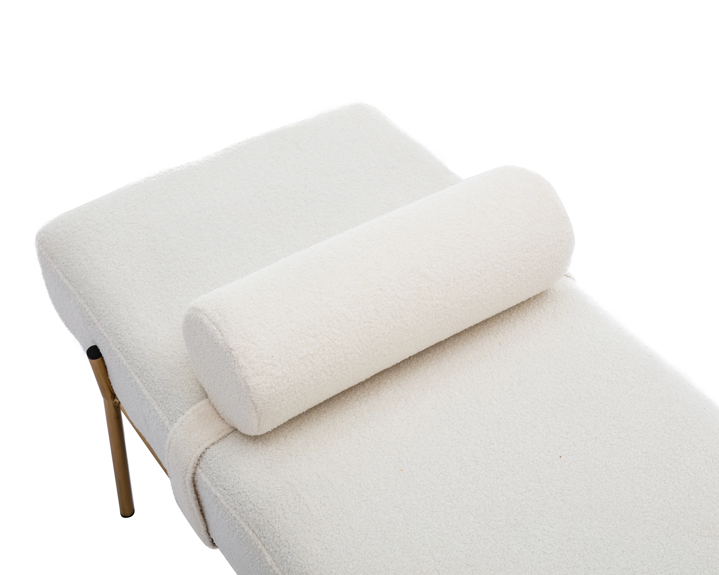 55" White End of Bed Bench, Modern Faux Fur Upholstered Ottoman Bench Seat with Gold Legs