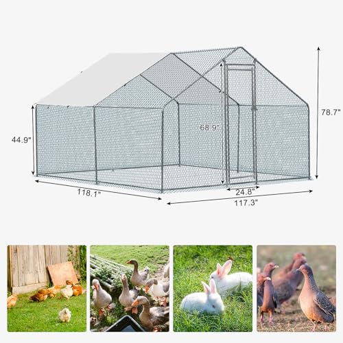 Outvita Chicken Coop, 13×10 FT Large Metal Chicken House, Poultry Habitat Cage with Waterproof Cover