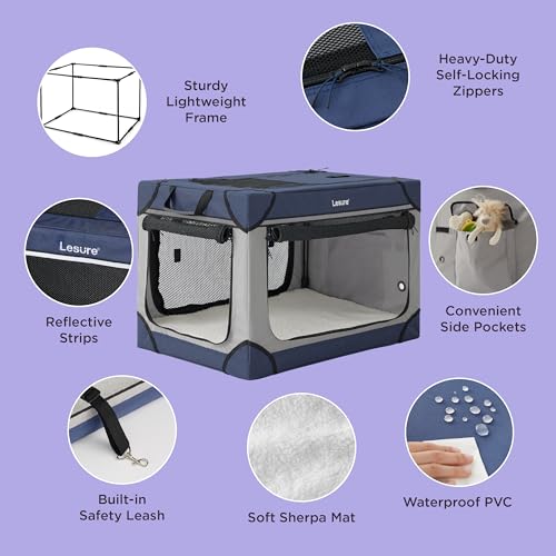 Lesure Soft Collapsible Dog Crate - 42 Inch Portable Travel Crate for Extra Large Dogs Indoor & Outdoor