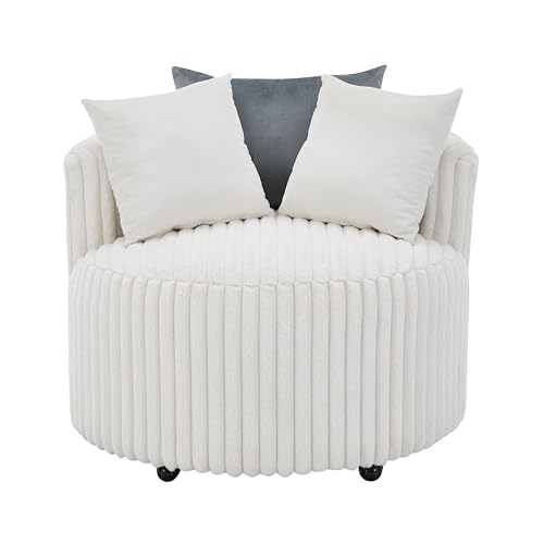 360 Swivel Accent Barrel Chair with Storage Ottoman & Headrest