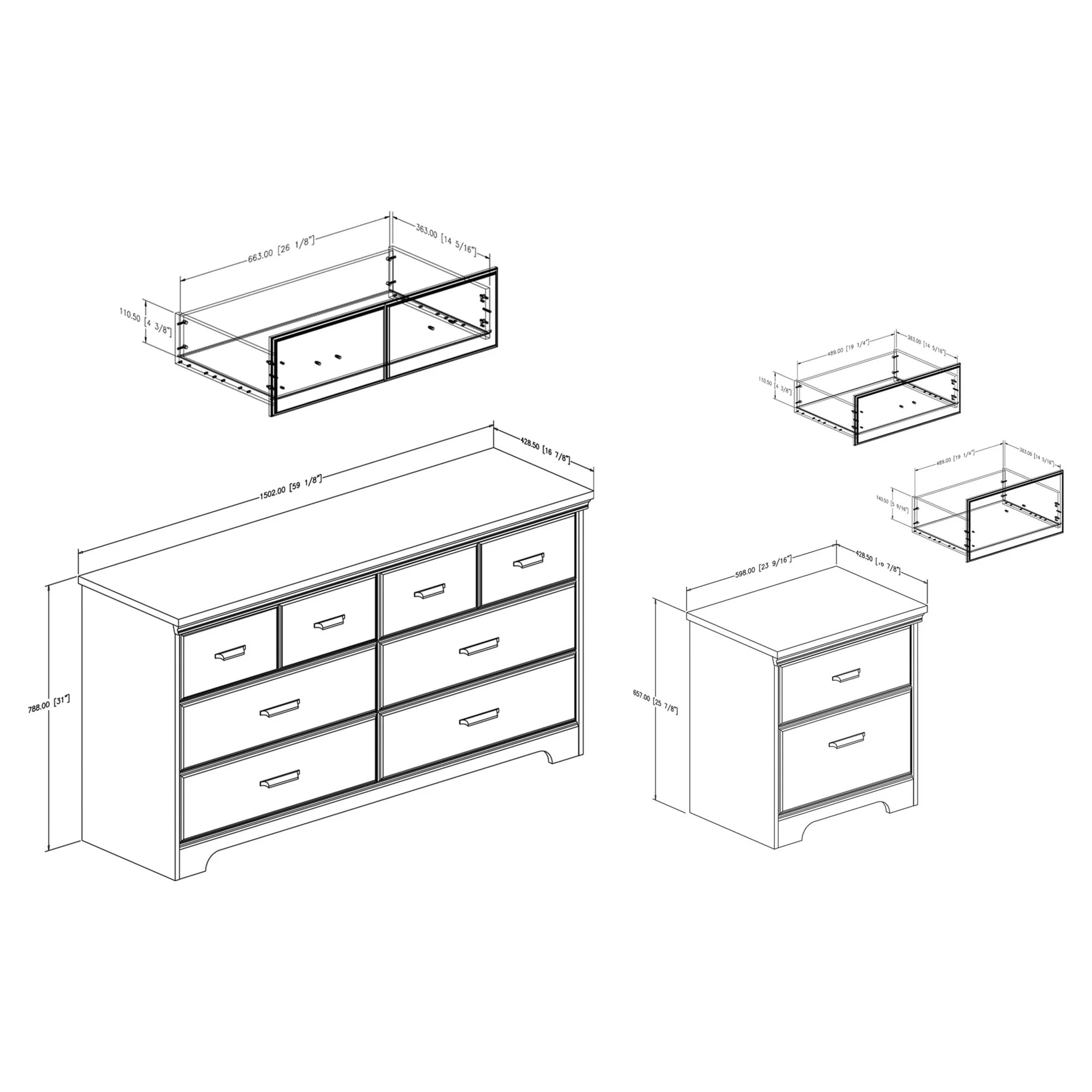 South Shore Versa 6-Drawer Double Dresser and 2-Drawer Nightstand, Gray